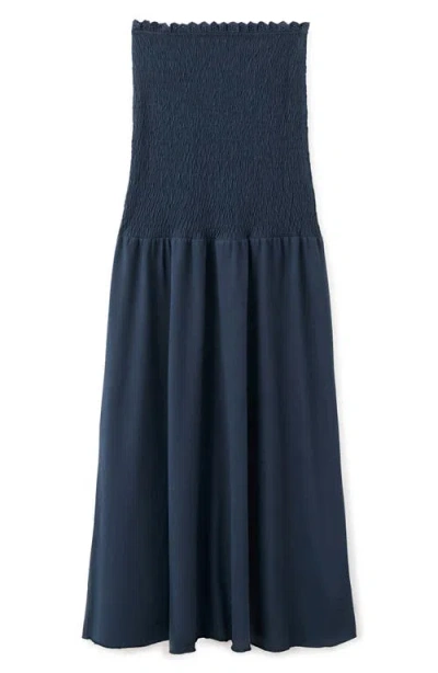 Mango Teen Smocked Strapless Maxi Dress In Blue