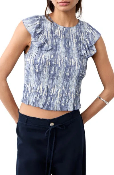 Mango Teen Smocked Tie-dye Crop Top In Blue