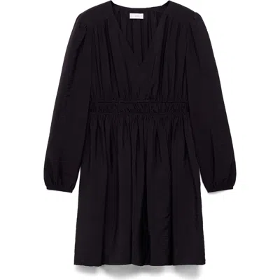 Mango Teen Smocked Waist Long Sleeve Dress In Black