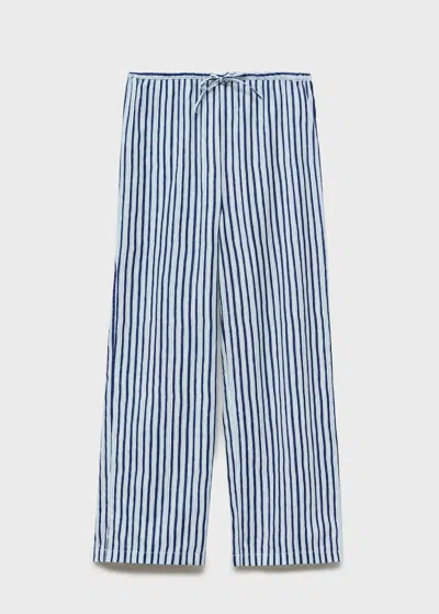 Mango Teen Straight Striped Trousers Dark Navy