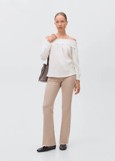 Mango Teen Strapless Blouse With Ruffled Panel In White