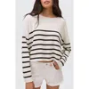 Mango Teen Stripe Cotton Blend Sweater In White
