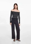 Mango Teen Striped Boat-neck Sweater Black