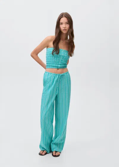 Mango Teen Striped Bow Trousers Turquoise
