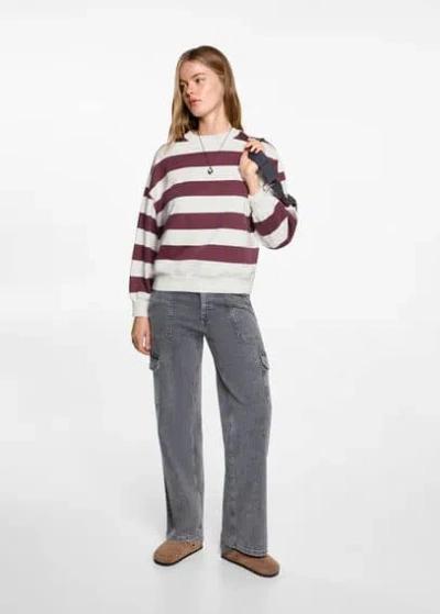 Mango Teen Striped Cotton-blend Sweatshirt Maroon