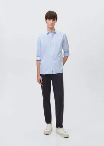 Mango Teen Striped Cotton Shirt Sky Blue