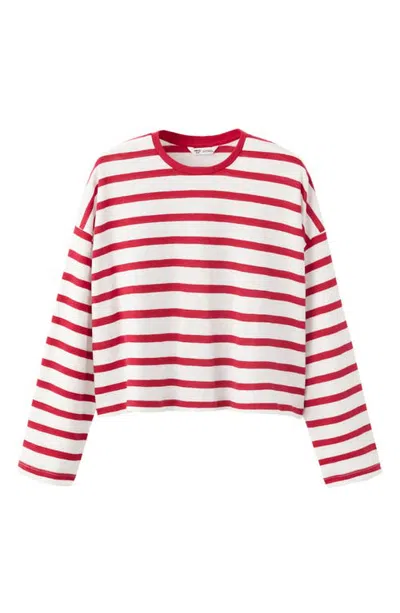 Mango Teen Striped Cotton T-shirt In Red