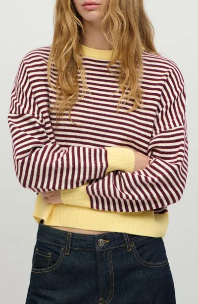 Mango Teen Striped Crewneck Sweater In Brown