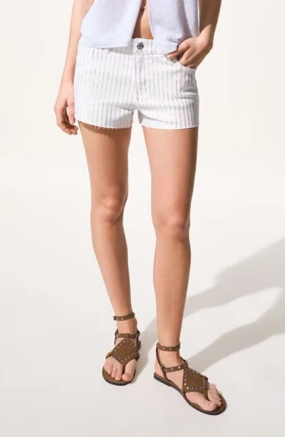 Mango Teen Striped Cutoff Denim Shorts In White