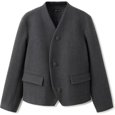 Mango Teen Striped Fleece Jacket In Gray