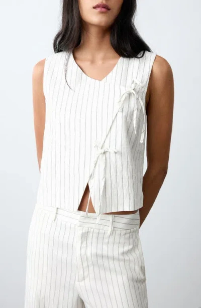 Mango Teen Striped Gilet With Tie Detail In Gold