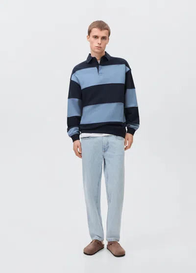 Mango Teen Striped Polo-neck Sweatshirt Dark Navy