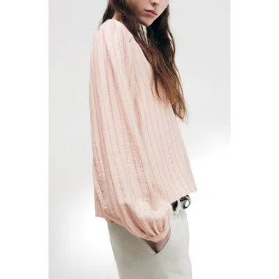 Mango Teen Striped V-neck Top With Openwork Details In Pink