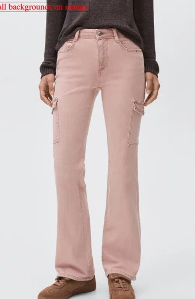 Mango Teen Stud Flare Leg Cargo Jeans In Pastel Pink