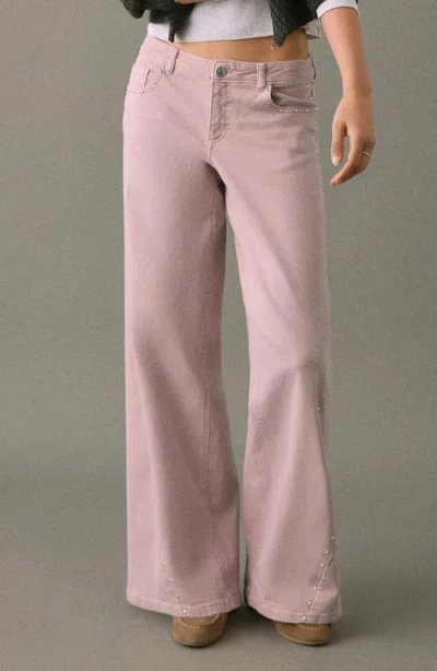 Mango Teen Stud Wide Leg Jeans In Pink