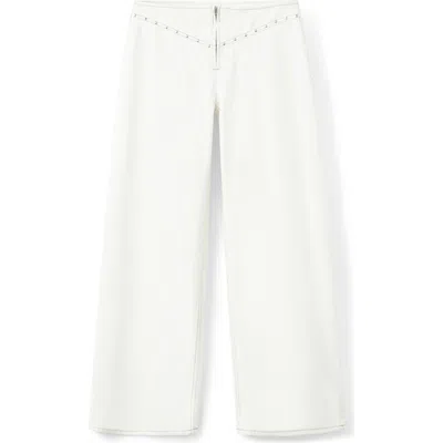 Mango Teen Stud Wide Leg Jeans In White