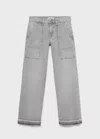 Mango Teen Studded Release Hem Culotte Wide Leg Jeans In Gray