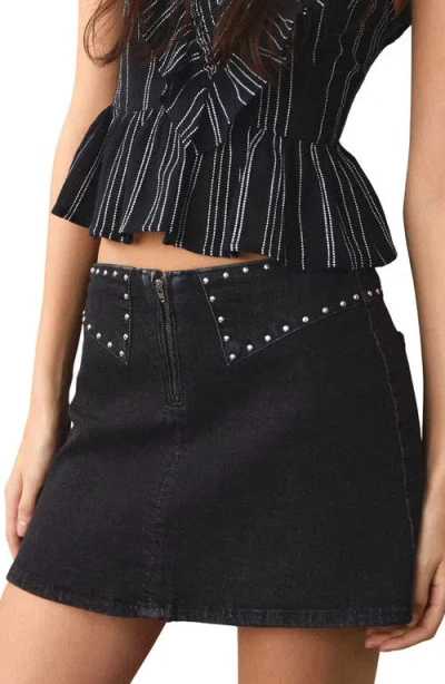 Mango Teen Studded Denim Miniskirt In Black