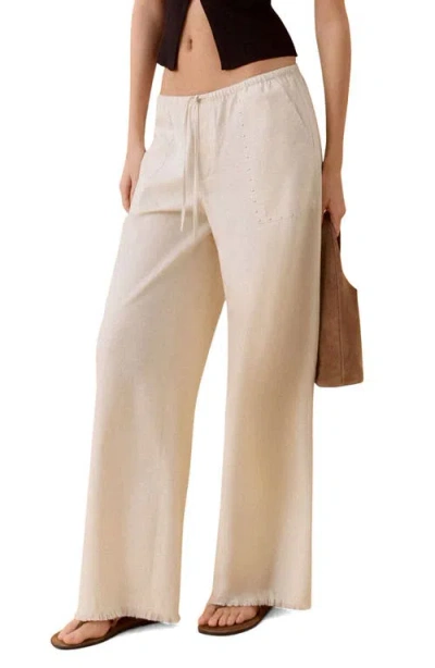 Mango Teen Studded Drawstring Wide Leg Pants In Neutral
