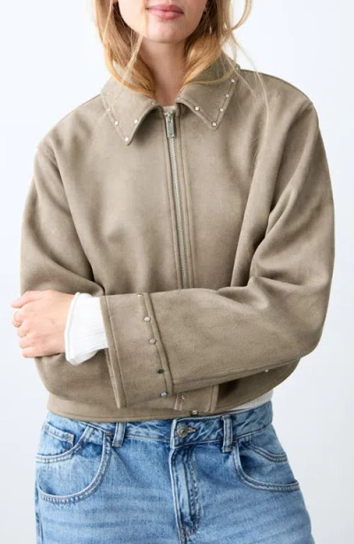 Mango Teen Studded Faux Suede Jacket In Brown