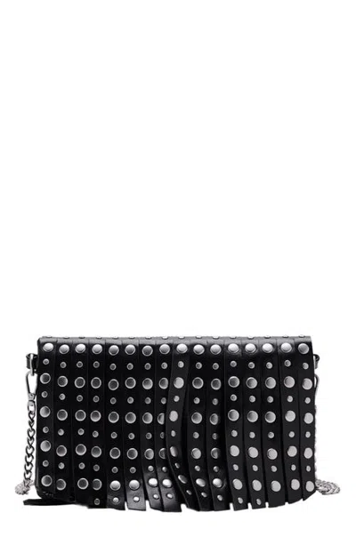 Mango Teen Studded Fringe Faux Leather Crossbody Bag In Black