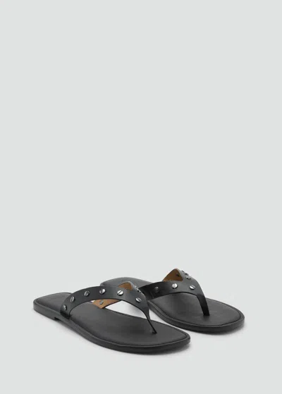 Mango Teen Studded Leather Sandals Black