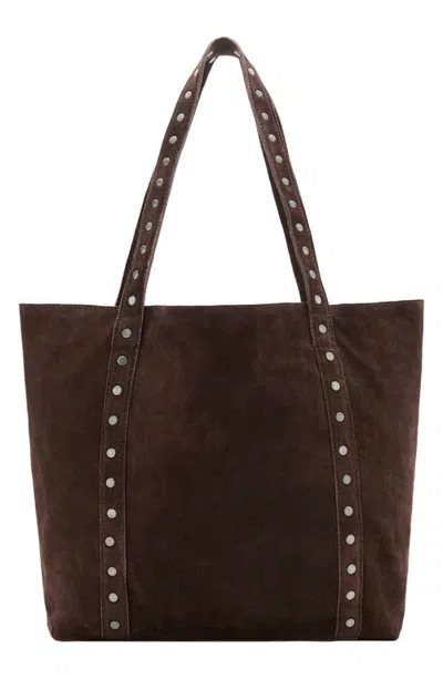 Mango Teen Studded Leather Tote In Brown