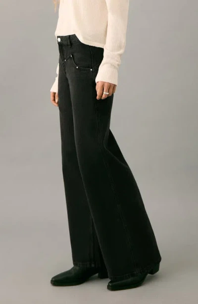 Mango Teen Studded Low Rise Wide Leg Jeans In Black