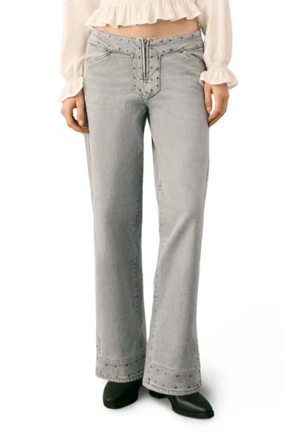Mango Teen Studded Low Rise Wide Leg Jeans In Gray
