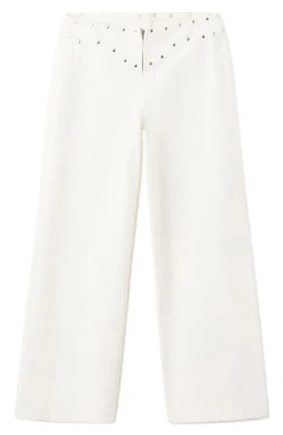 Mango Teen Studded Low Waist Straight Leg Jeans In White
