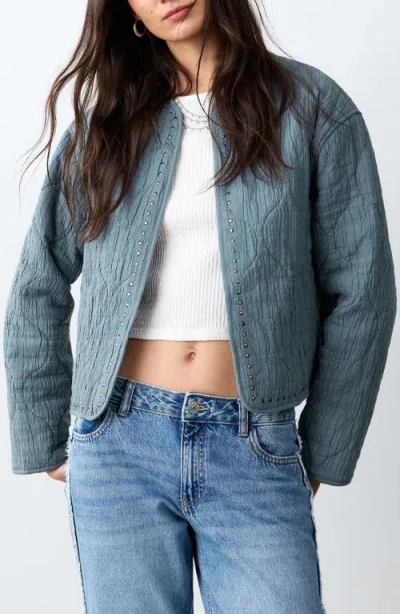 Mango Teen Studded Quilted Jacket In Blue
