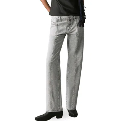 Mango Teen Studded Seamed Straight Leg Jeans In Gray