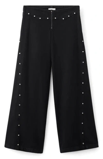 Mango Teen Studded Wide Leg Jeans In Black