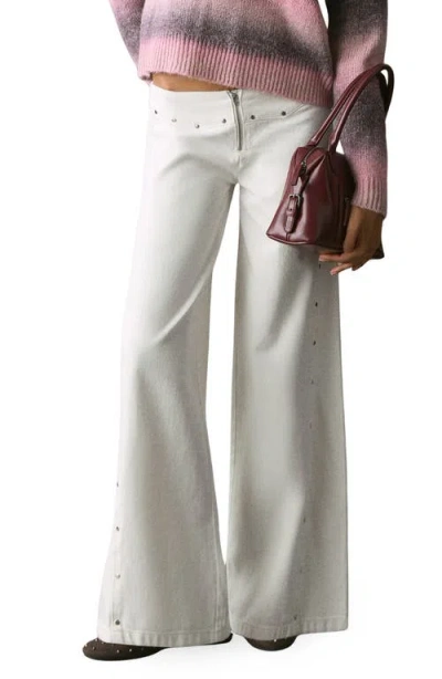 Mango Teen Studded Wide Leg Jeans In White