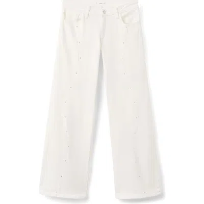 Mango Teen Studded Wide Leg Jeans In White