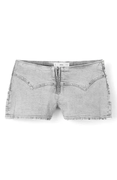 Mango Teen Studded Zip Denim Shorts In Gray
