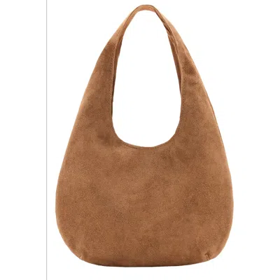 Mango Teen Suede Leather Shoulder Bag In Brown