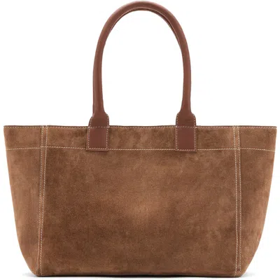 Mango Teen Suede Leather Tote In Brown