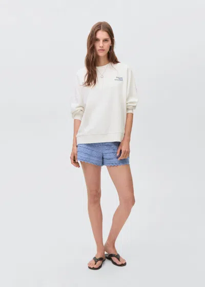 Mango Teen Printed Cotton Sweatshirt Off White
