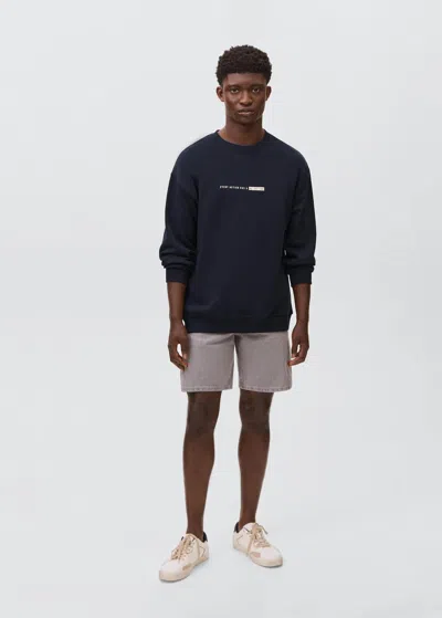 Mango Teen Printed Cotton Sweatshirt Navy