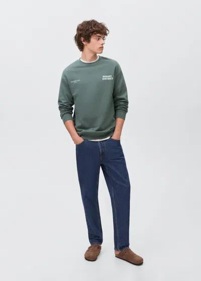 Mango Teen Combined Printed Cotton Sweatshirt Petrol Blue