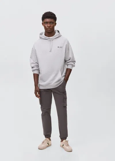 Mango Teen Printed Hoodie Medium Heather Grey