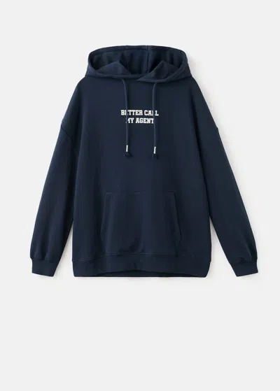 Mango Teen Sweatshirt With Glitter Print Navy In Blue
