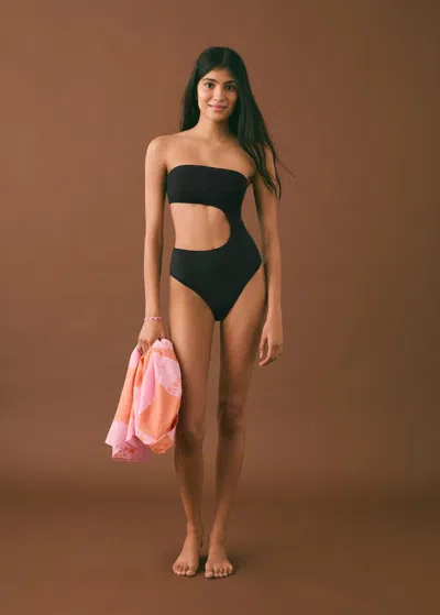 Mango Teen Swimsuit With Asymmetrical Opening Black