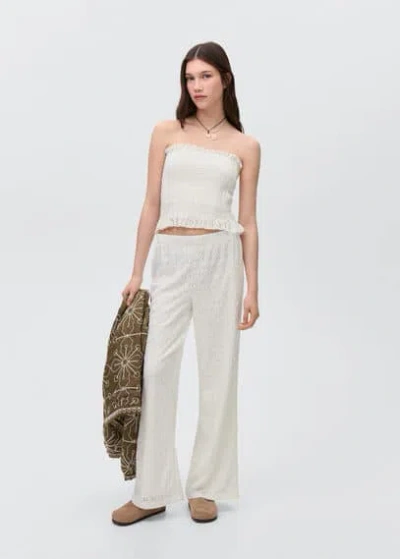 Mango Teen Swiss Embroidered Trousers Off White