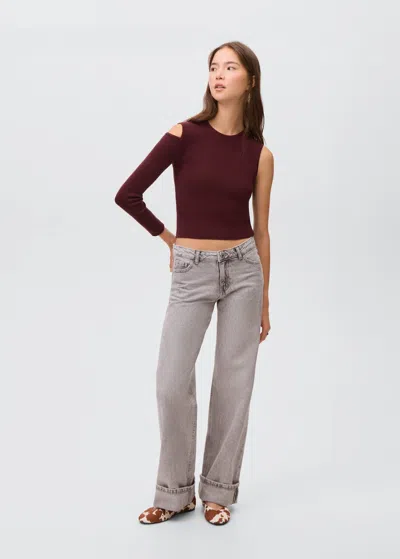 Mango Teen Asymmetrical T-shirt With Cut-out Maroon