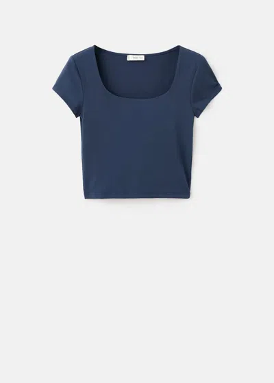 Mango Teen Fitted Cotton T-shirt Navy In Blue