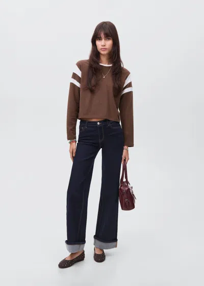 Mango Teen Contrasting Collar Cotton T-shirt In Brown