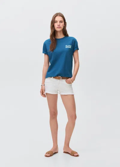 Mango Teen Printed Cotton-blend T-shirt Petrol Blue