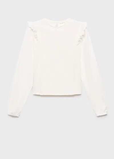 Mango Teen T-shirt Froncé À Volants Blanc Cassé - Fille - L -  In White